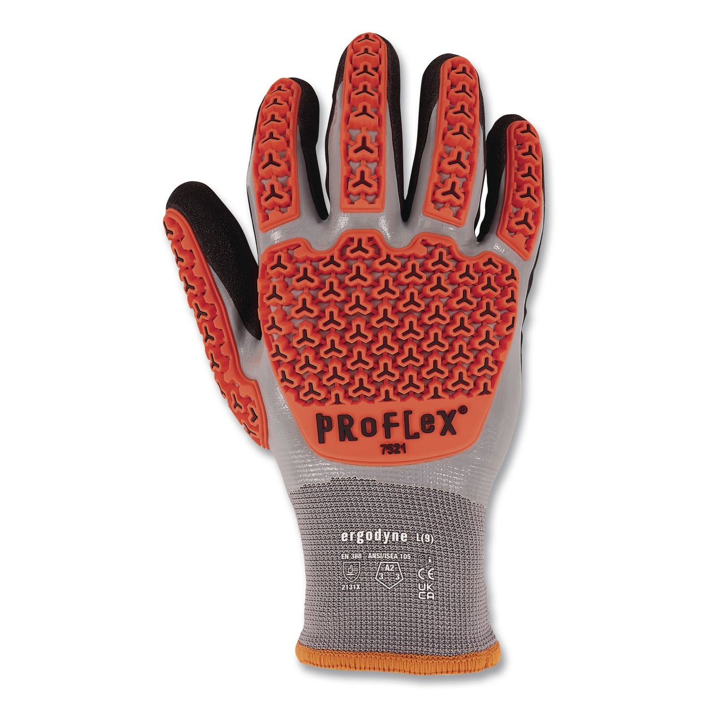 ergodyne® ProFlex 7521 Thermal Coated Impact-Resistant Gloves, EN388:2131X, 7.5" Long, 3X-Large (12), Gray/Black/Orange, Pair (EGO17647)