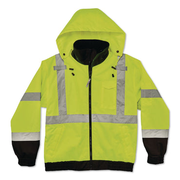 ergodyne® GloWear 8379 Class 3 Hi-Vis Fleece Lined Bomber Jacket, X-Small, Lime (EGO24471)