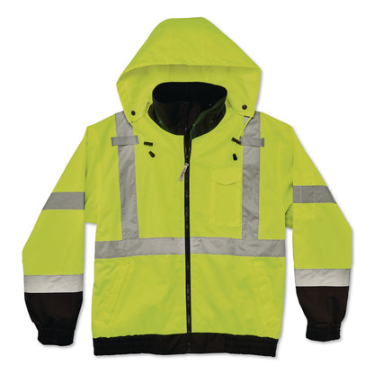 ergodyne® GloWear 8379 Class 3 Hi-Vis Fleece Lined Bomber Jacket, X-Small, Lime (EGO24471)