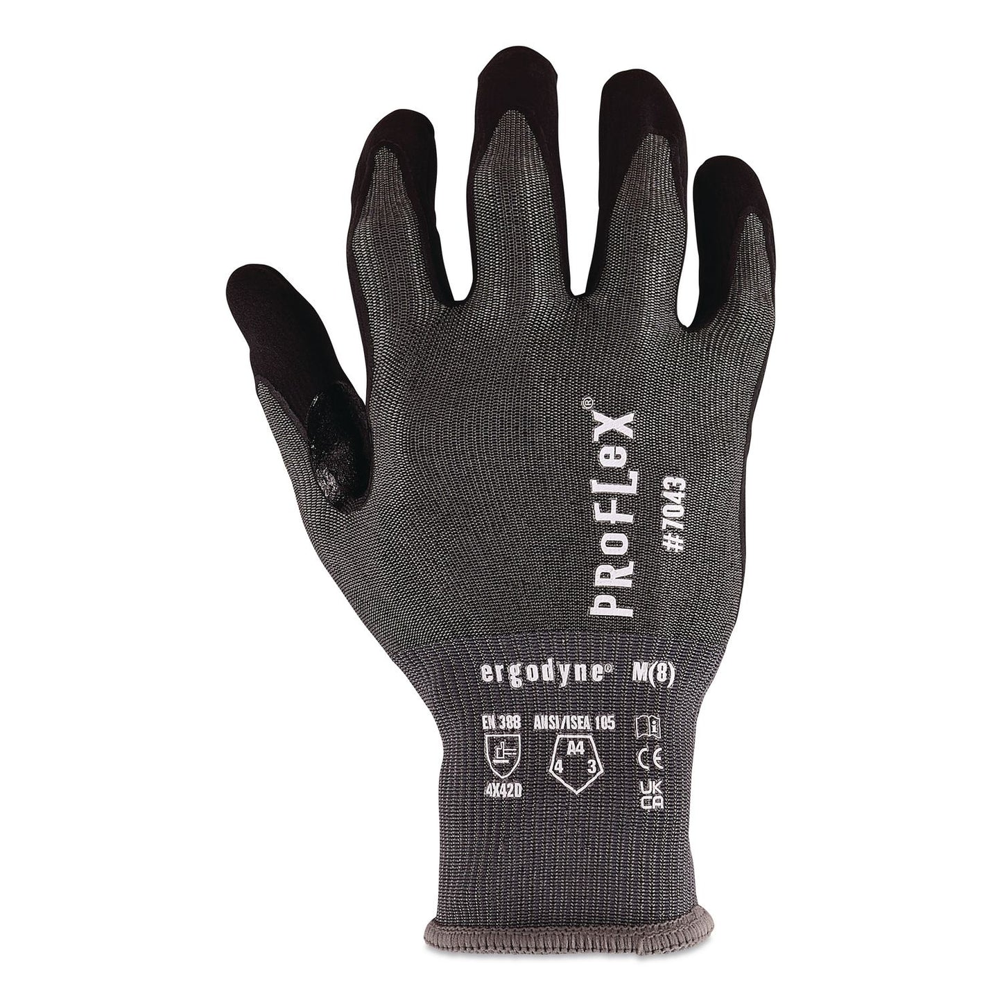 ergodyne® ProFlex 7043 ANSI A4 Nitrile Coated CR Gloves, EN388: 4X42D, 7.5" Long, 3X-Large (12), Gray, Pair (EGO10527)