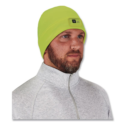 ergodyne® N-Ferno 6801 Winter Skull Cap with LED Rechargeable Light, Fleece, One Size Fits Most, Lime (EGO16790)