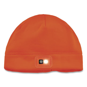 ergodyne® N-Ferno 6801 Winter Skull Cap with LED Rechargeable Light, Fleece, One Size Fits Most, Orange (EGO16791)