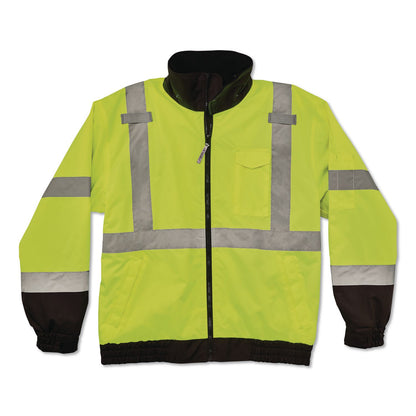 ergodyne® GloWear 8379 Class 3 Hi-Vis Fleece Lined Bomber Jacket, X-Small, Lime (EGO24471)