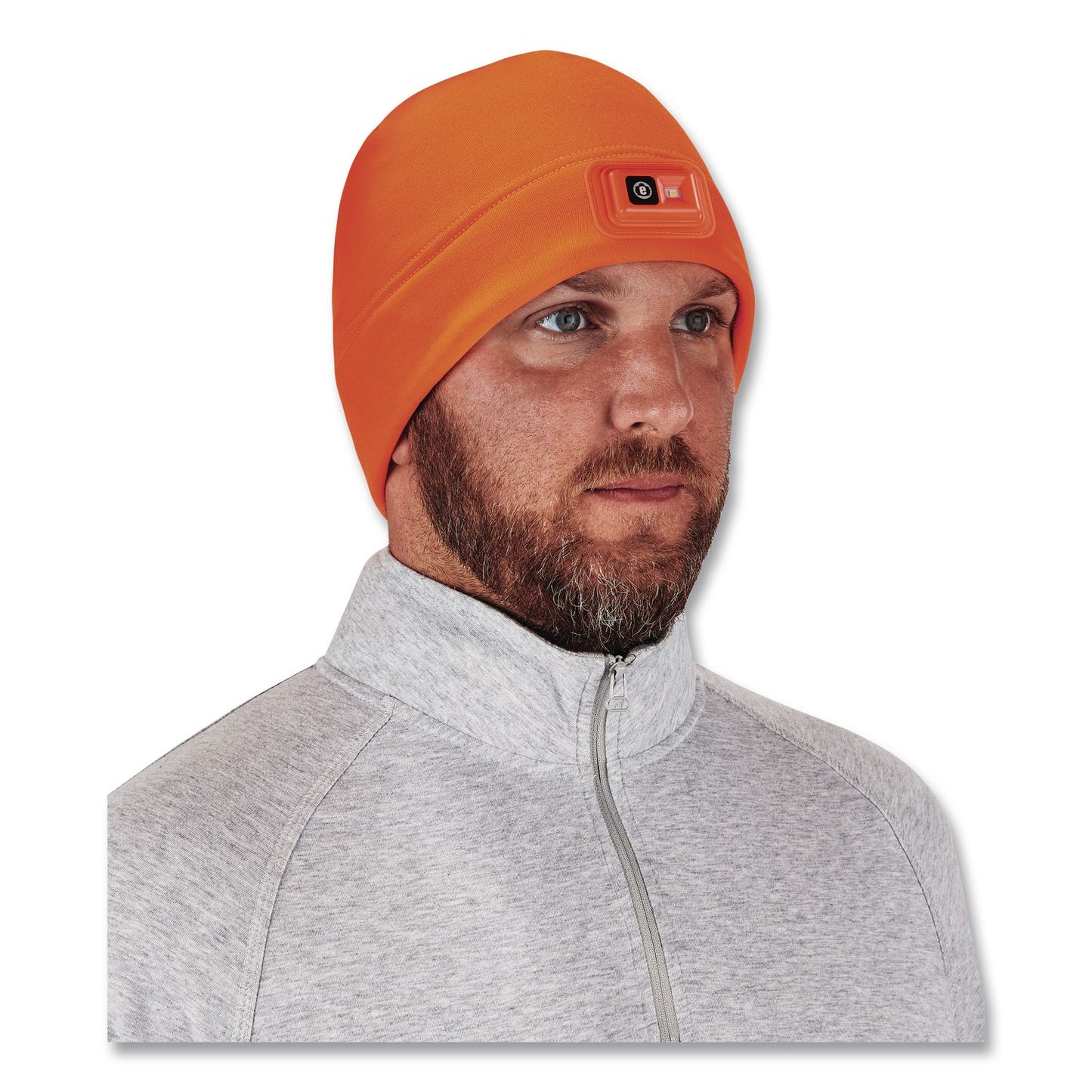 ergodyne® N-Ferno 6801 Winter Skull Cap with LED Rechargeable Light, Fleece, One Size Fits Most, Orange (EGO16791)