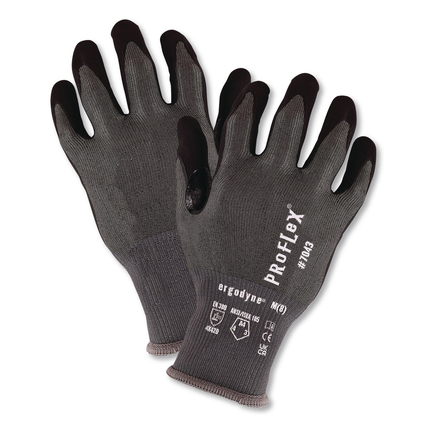 ergodyne® ProFlex 7043 ANSI A4 Nitrile Coated CR Gloves, EN388: 4X42D, 7.5" Long, 3X-Large (12), Gray, Pair (EGO10527)