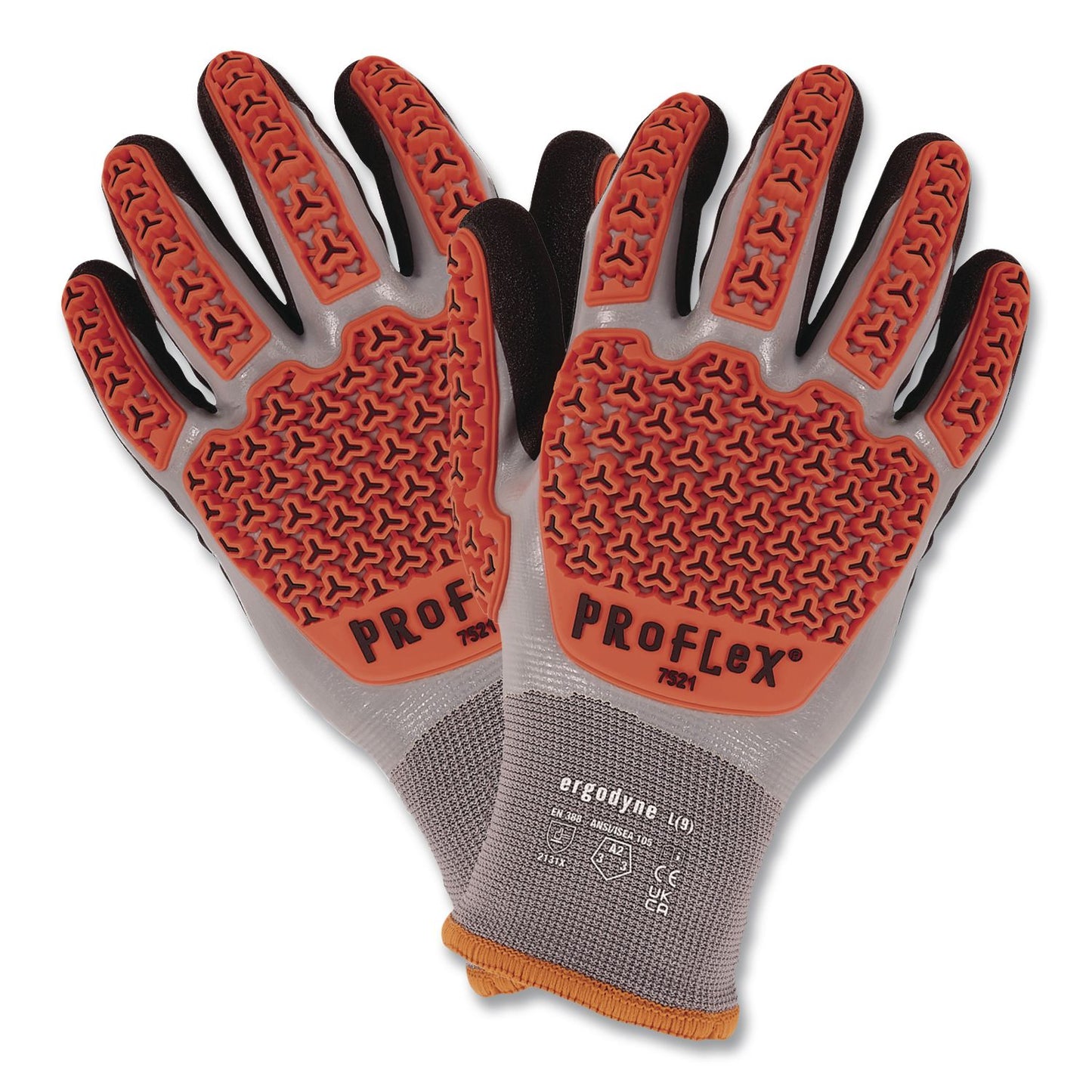 ergodyne® ProFlex 7521 Thermal Coated Impact-Resistant Gloves, EN388:2131X, 7.5" Long, 3X-Large (12), Gray/Black/Orange, Pair (EGO17647)