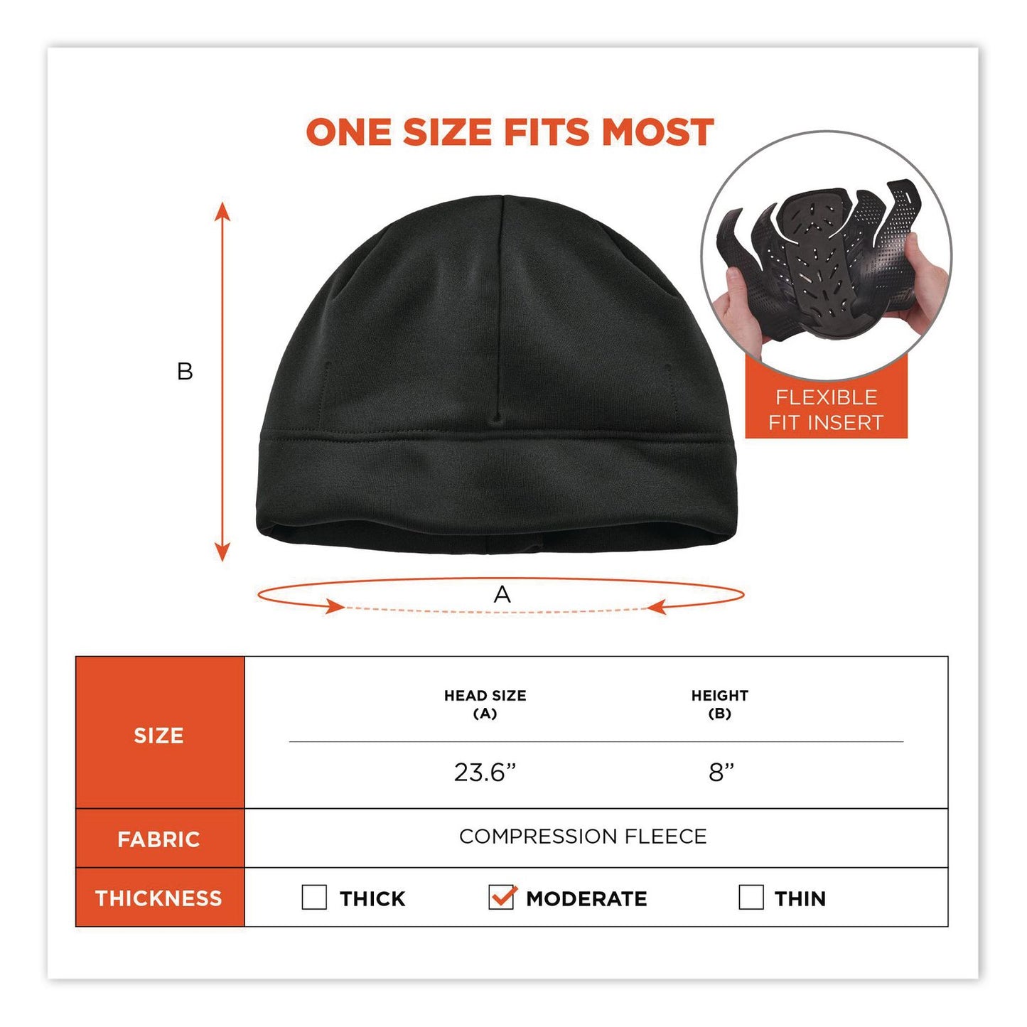 ergodyne® N-Ferno 6808ZI Zippered Winter Beanie Hat with Bump Cap, Black (EGO16911)