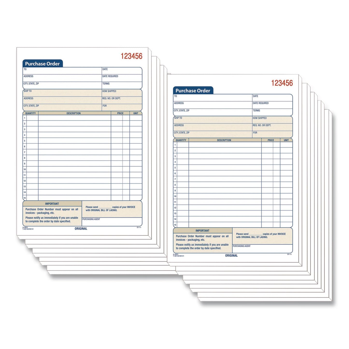 Adams® Multipart Purchase Order Pad, Three-Part Carbonless, 8.44 x 5.56, 50 Sets/Pad,10 Pads/Pack (ABFTC583110)