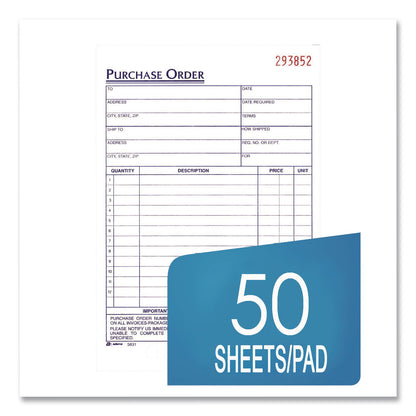 Adams® Multipart Purchase Order Pad, Three-Part Carbonless, 8.44 x 5.56, 50 Sets/Pad,10 Pads/Pack (ABFTC583110)