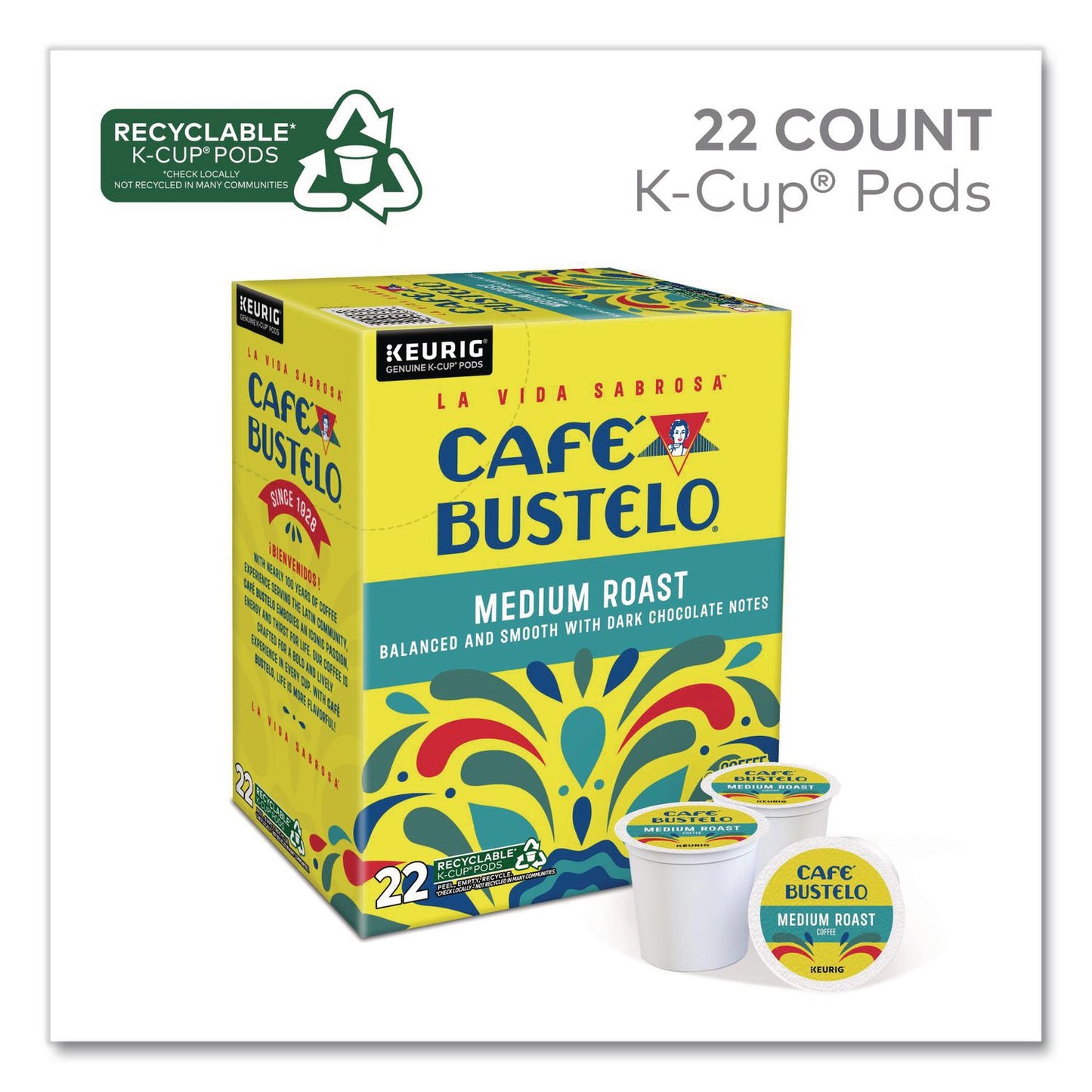 Café Bustelo Medium Roast K-Cups, 22/Box (GMT2861)