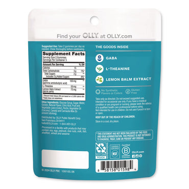 OLLY® Goodbye Stress Gummy, Berry Verbena, 10/Pack (LIL1598)