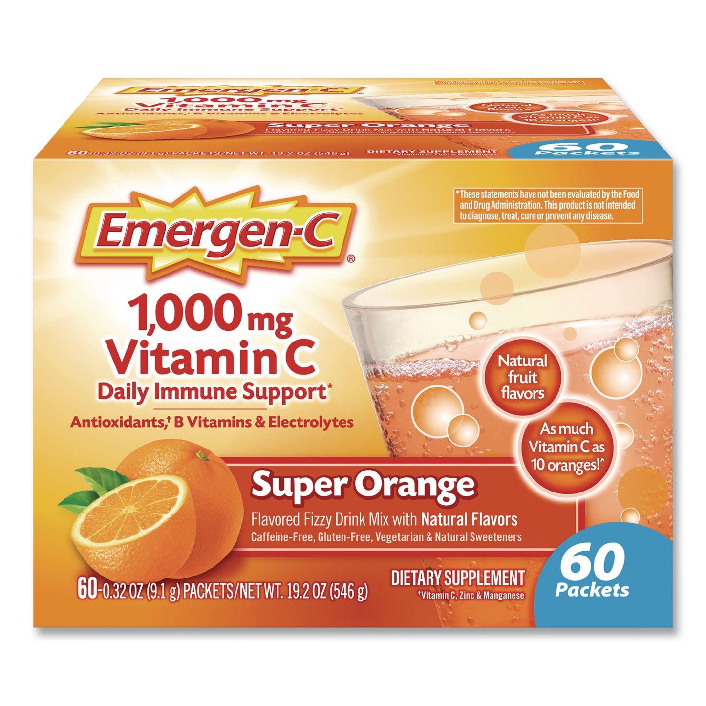 Emergen-C® Vitamin C Drink Mix, 1,000 mg Vitamin C, Super Orange, 60/Pack (EMN130213)