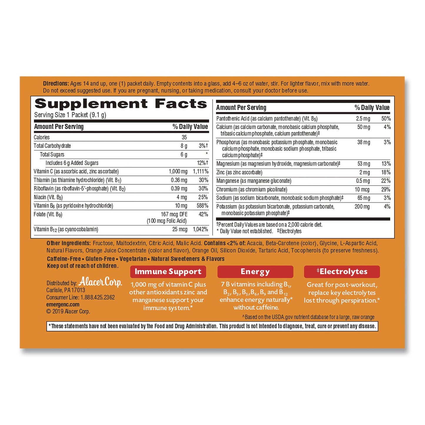Emergen-C® Vitamin C Drink Mix, 1,000 mg Vitamin C, Super Orange, 60/Pack (EMN130213)