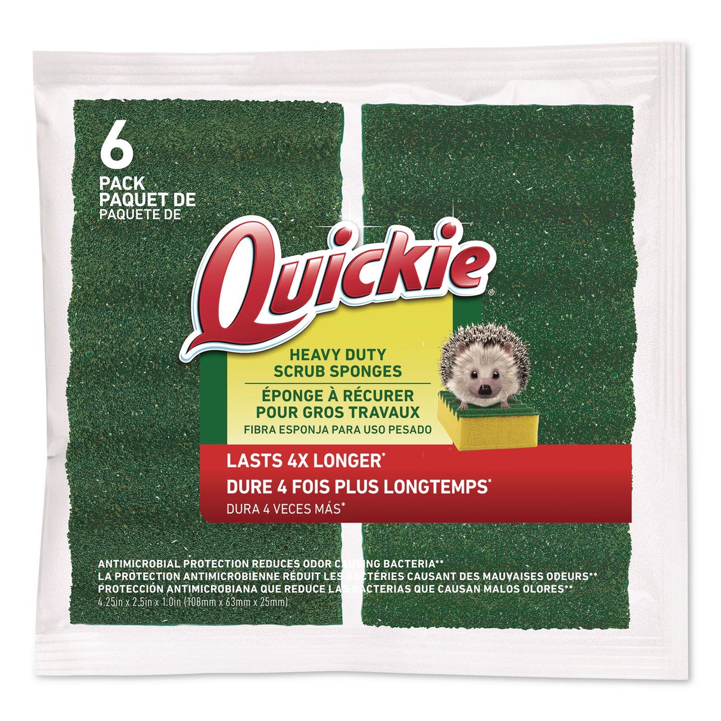 Quickie® Heavy-Duty Scrubber Sponge, 4 x 2.5, 1" Thick, Yellow/Green, 6/Pack (QCK2052220)