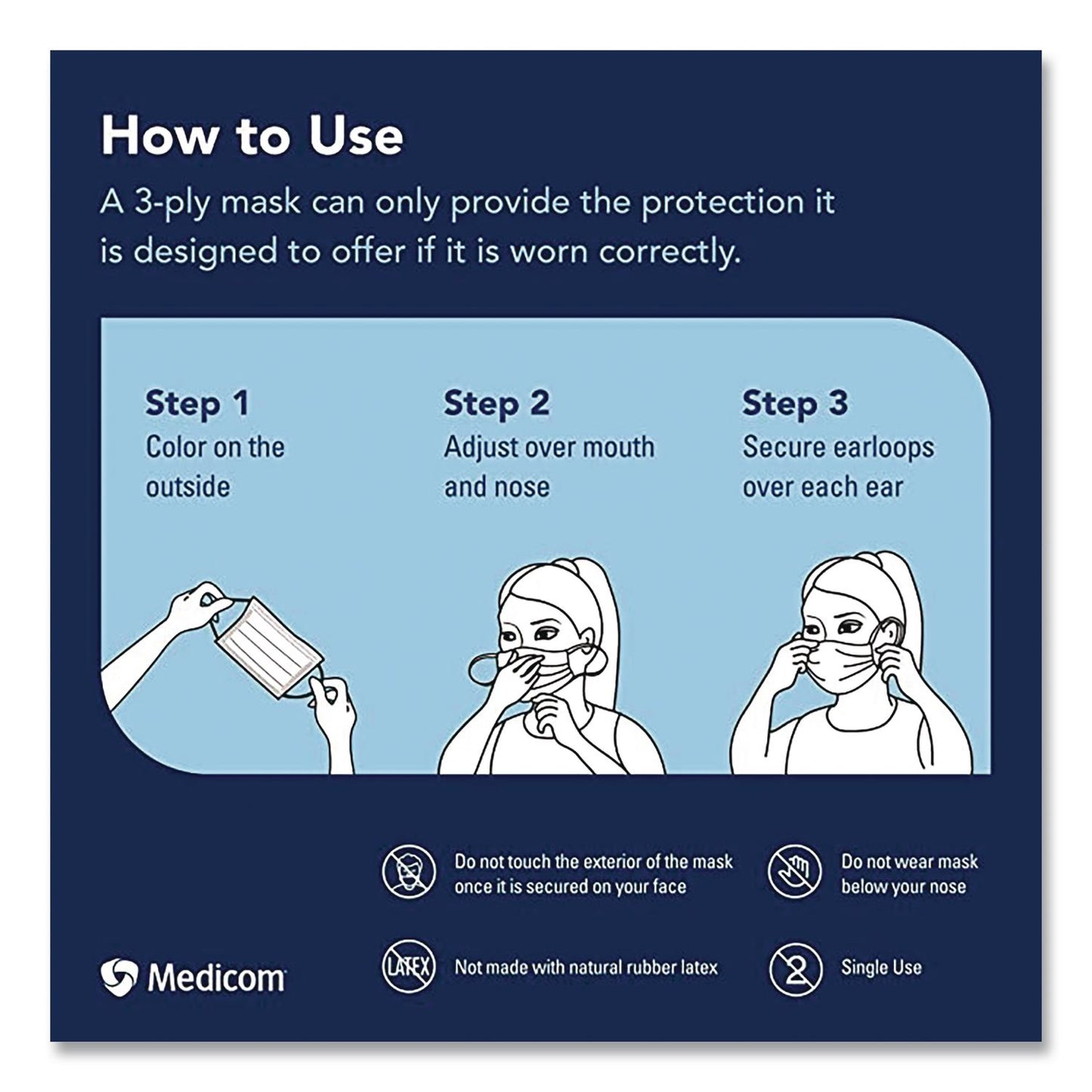 PRI-MED Medicom Confidence Ear Loop Face Mask with Air Space Technology, Polypropylene, One Size Fits Most, 50/Box,10 Boxes/Carton (PRD214115CANCT)