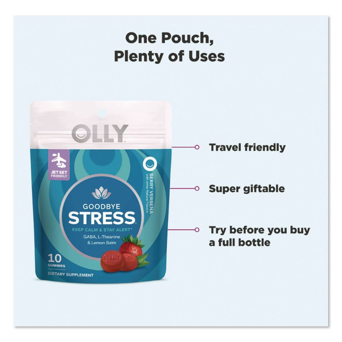 OLLY® Goodbye Stress Gummy, Berry Verbena, 10/Pack (LIL1598)