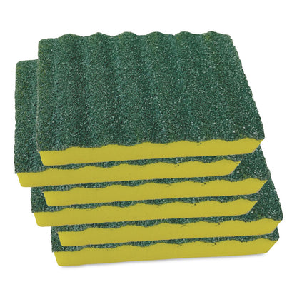 Quickie® Heavy-Duty Scrubber Sponge, 4 x 2.5, 1" Thick, Yellow/Green, 6/Pack (QCK2052220)