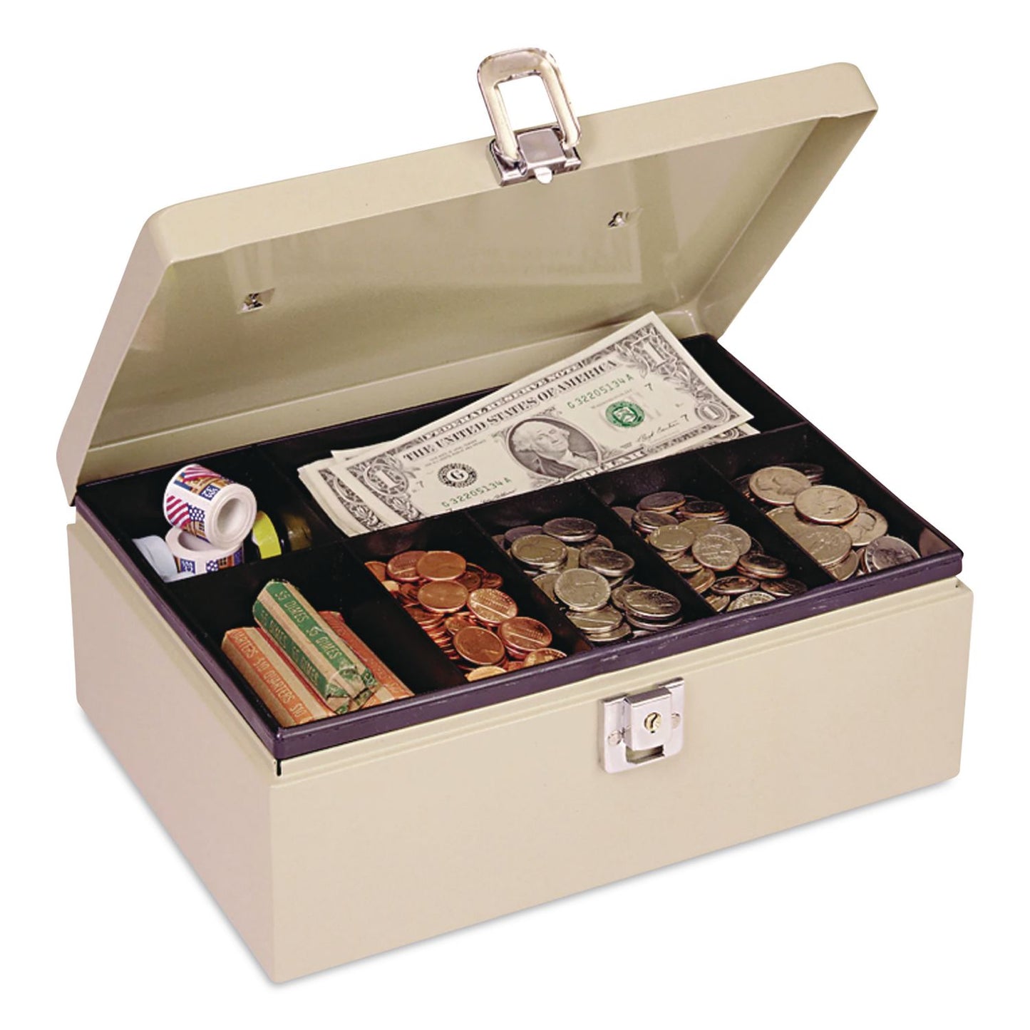 SteelMaster® Fire Retardant Cash/Security Box, 1 Compartment, Key Lock, 4 x 12.75 x 8.25, Sand (MMF221614003)