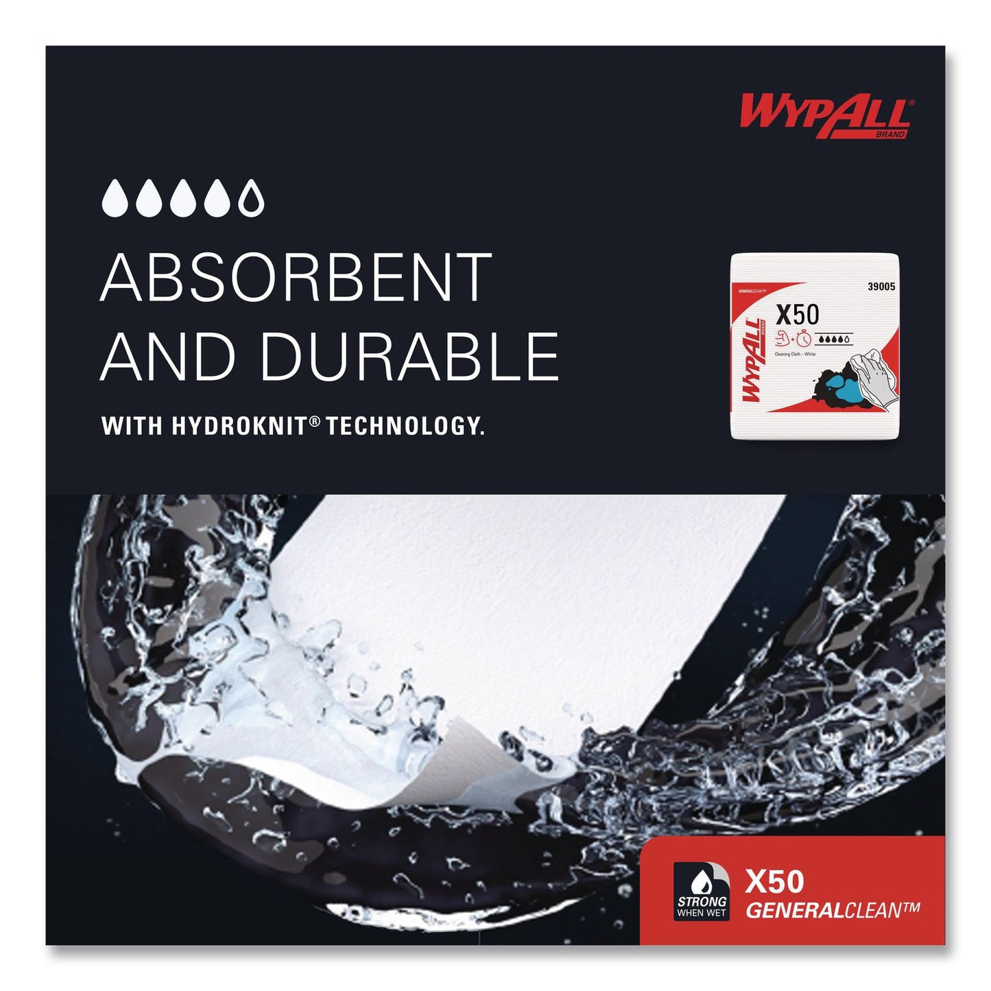 WypAll® GeneralClean X50 Cleaning Cloths, 12 x 12.5, White, 84/Pack, 12 Packs/Carton (KCC39005)