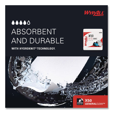 WypAll® GeneralClean X50 Cleaning Cloths, 12 x 12.5, White, 84/Pack, 12 Packs/Carton (KCC39005)