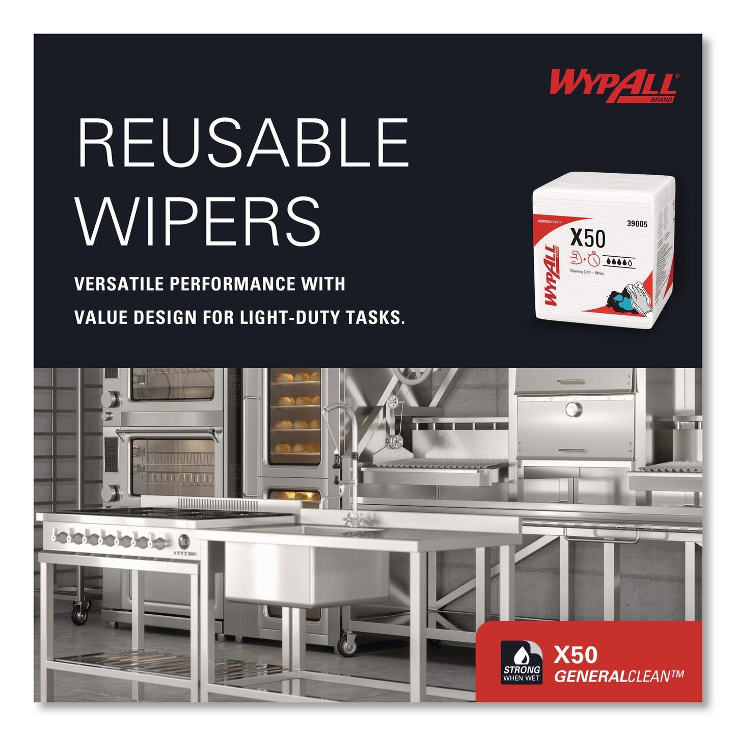 WypAll® GeneralClean X50 Cleaning Cloths, 12 x 12.5, White, 84/Pack, 12 Packs/Carton (KCC39005)