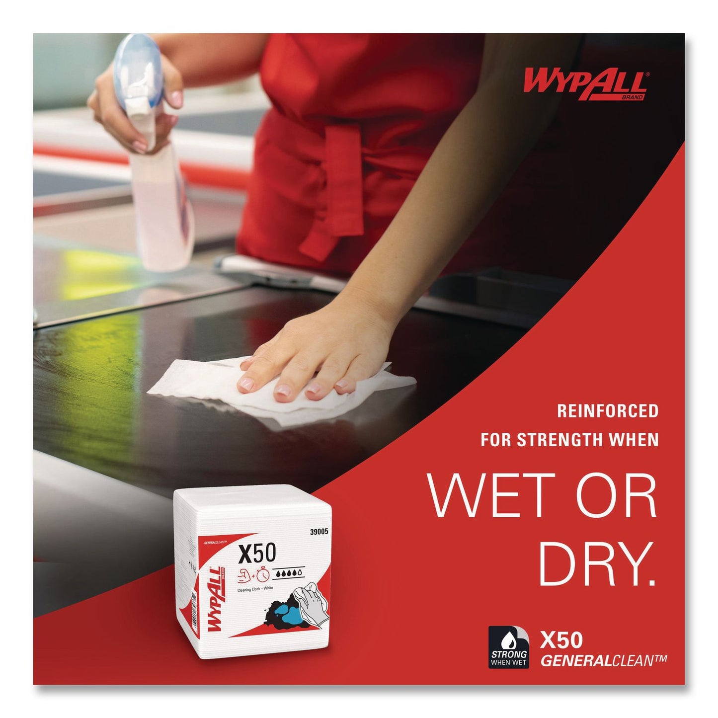 WypAll® GeneralClean X50 Cleaning Cloths, 12 x 12.5, White, 84/Pack, 12 Packs/Carton (KCC39005)