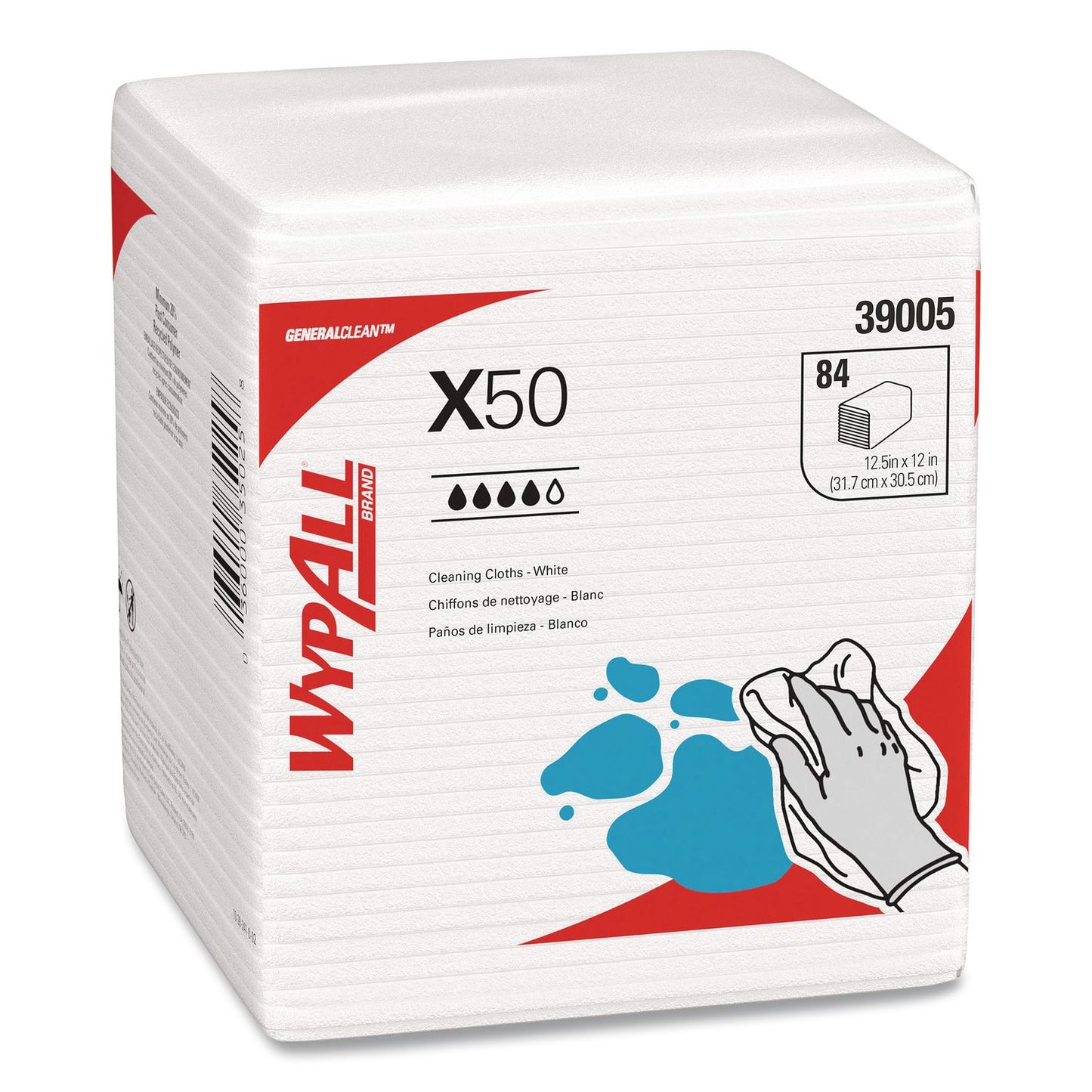 WypAll® GeneralClean X50 Cleaning Cloths, 12 x 12.5, White, 84/Pack, 12 Packs/Carton (KCC39005)