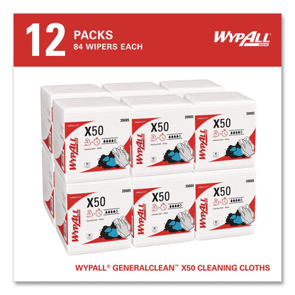 WypAll® GeneralClean X50 Cleaning Cloths, 12 x 12.5, White, 84/Pack, 12 Packs/Carton (KCC39005)