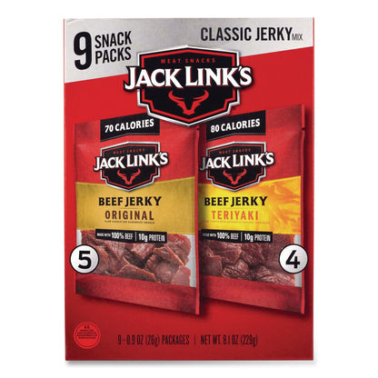 Jack Link’s Beef Jerky Variety Pack, Original/Teriyaki, 8.1 oz Bag, 9/Carton (GRR22002688)