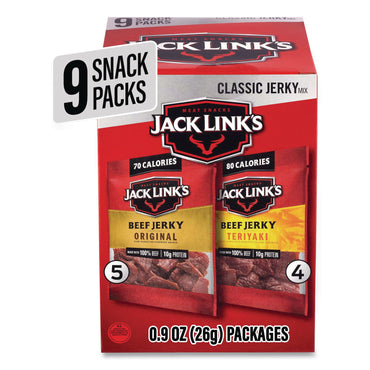 Jack Link’s Beef Jerky Variety Pack, Original/Teriyaki, 8.1 oz Bag, 9/Carton (GRR22002688)