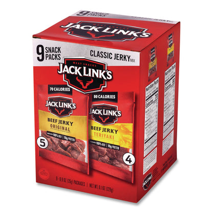 Jack Link’s Beef Jerky Variety Pack, Original/Teriyaki, 8.1 oz Bag, 9/Carton (GRR22002688)