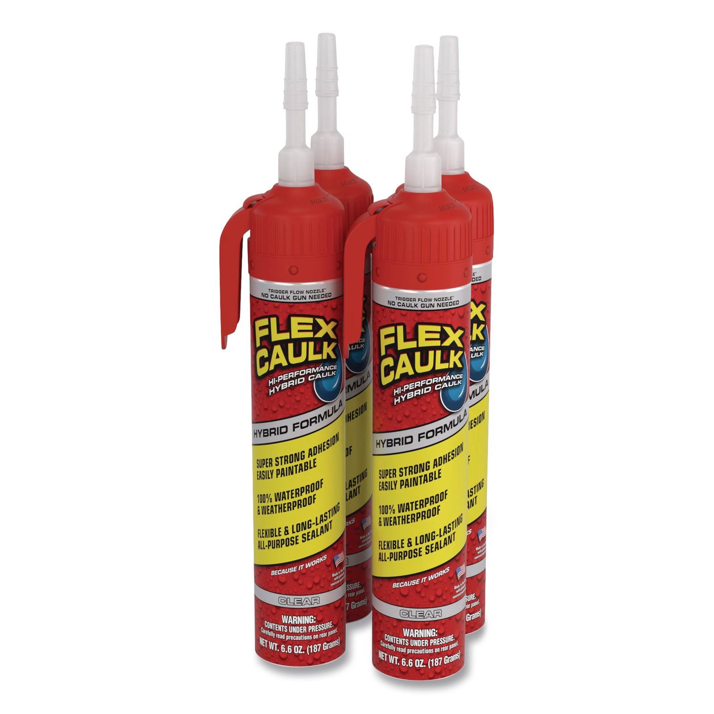 Flex Seal Products® Flex Caulk Hi-Performance Hybrid Caulk, 6.6 oz Aerosol Can, Dries Clear, 4/Carton (FSGCFSCLRR675)
