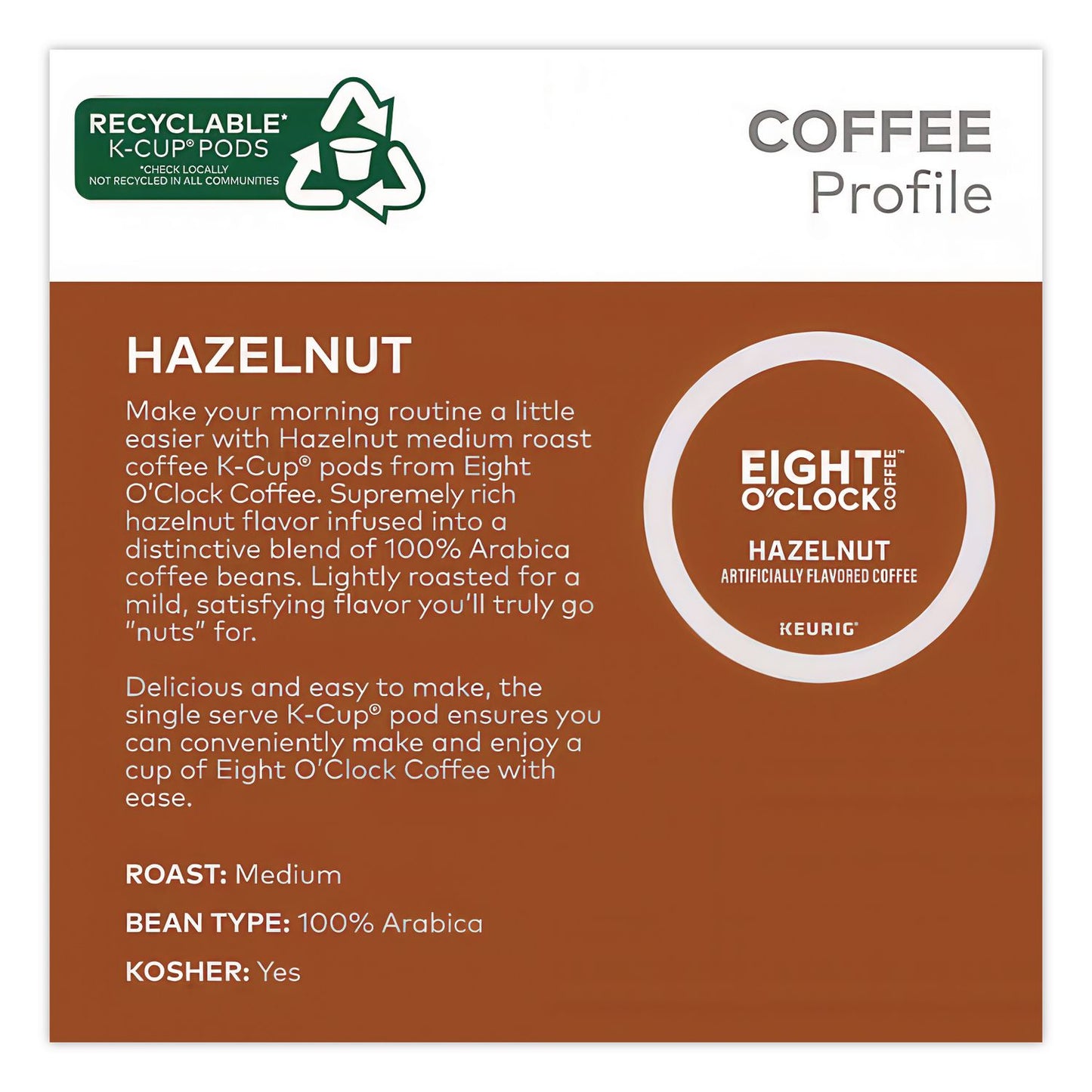 Eight O'Clock Hazelnut Coffee K-Cups, 96/Carton (GMT6406CT)