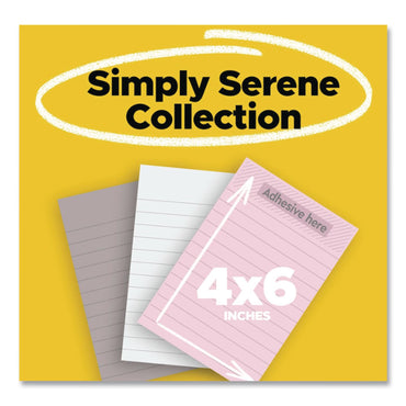 Post-it® Notes Super Sticky Pads in Simply Serene Colors, Note Ruled, 4 x 6, Assorted Colors, 90 Sheets/Pad, 3 Pads/Pack (MMM7100383567)