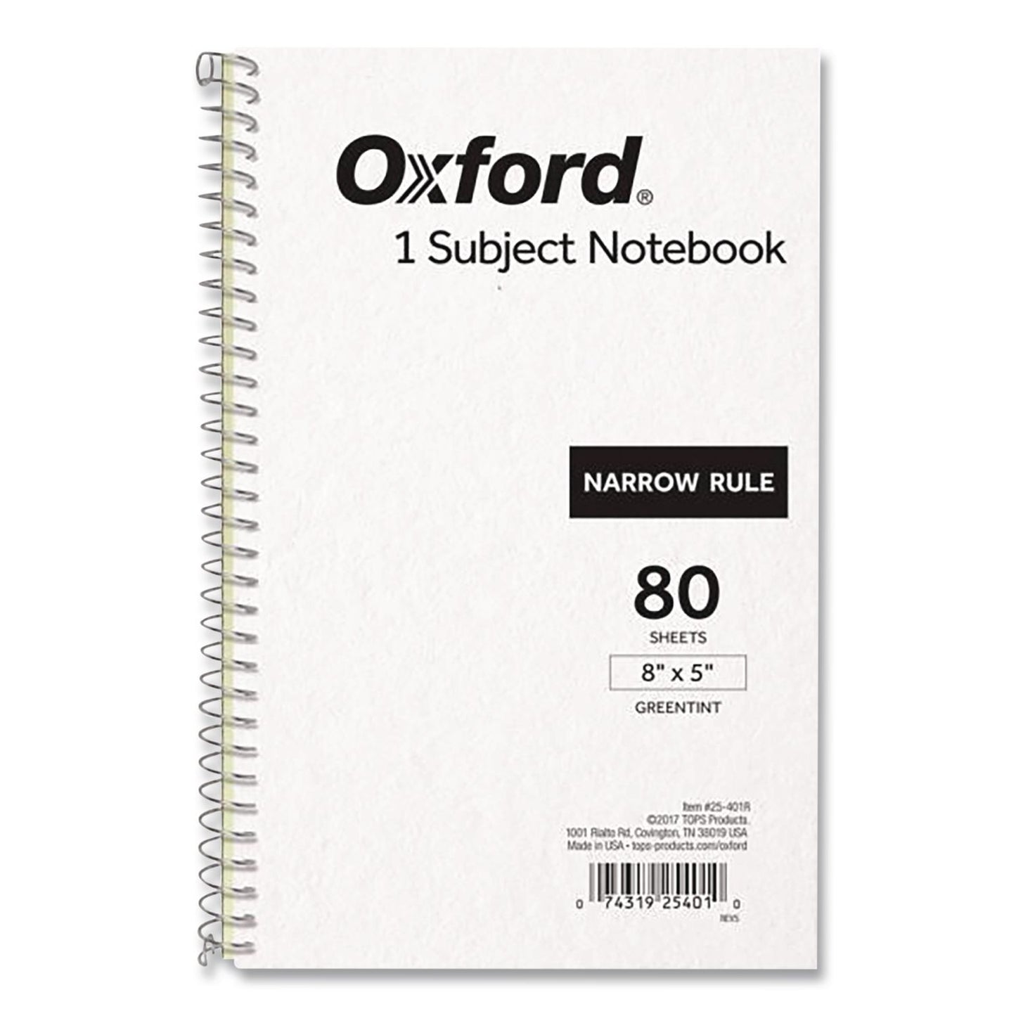 Oxford® One-Subject Notebook, Narrow Rule, Gray Cover, (80) 8 x 5 Sheets (OXF25401R)