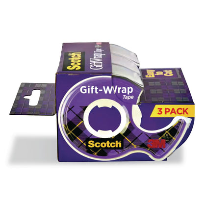 Scotch® Gift Wrap Tape with Dispenser, 1" Core, 0.75" x 300", Transparent, 3/Pack (MMM7000048114)