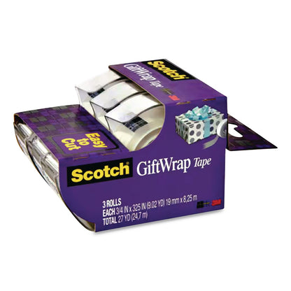 Scotch® Gift Wrap Tape with Dispenser, 1" Core, 0.75" x 300", Transparent, 3/Pack (MMM7000048114)