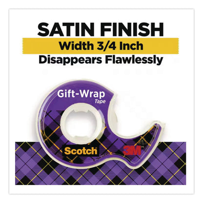 Scotch® Gift Wrap Tape with Dispenser, 1" Core, 0.75" x 300", Transparent, 3/Pack (MMM7000048114)