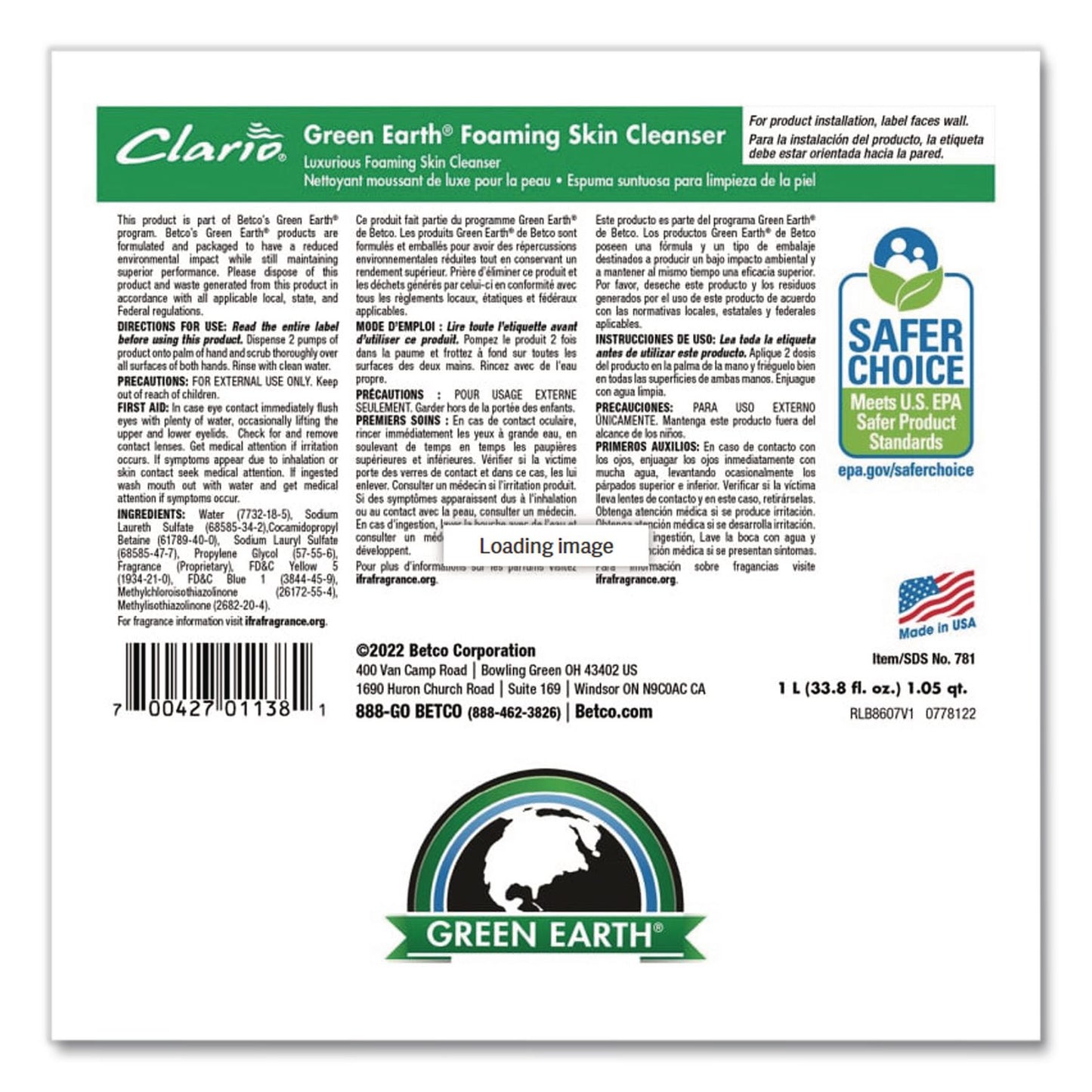 Betco® Green Earth Lotion Skin Cleanser Refill, Fresh Meadow Scent, 1,000 mL, 6/Carton (BET7832900)