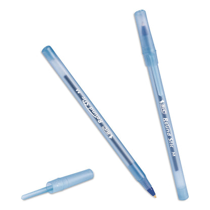 BIC® Round Stic Xtra Life Ballpoint Pen, Stick, Medium 1 mm, Blue Ink, Translucent Blue Barrel, 12/Box, 36 Boxes/Carton (BICGSM11BECT)