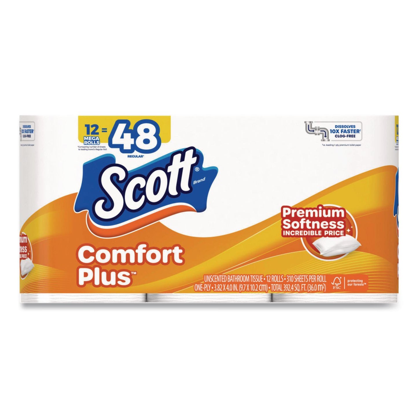 Scott® ComfortPlus Toilet Paper Mega Rolls, Septic Safe, 1-Ply, White, 310 Sheets, 12 Mega Rolls/Carton (KCM57098)