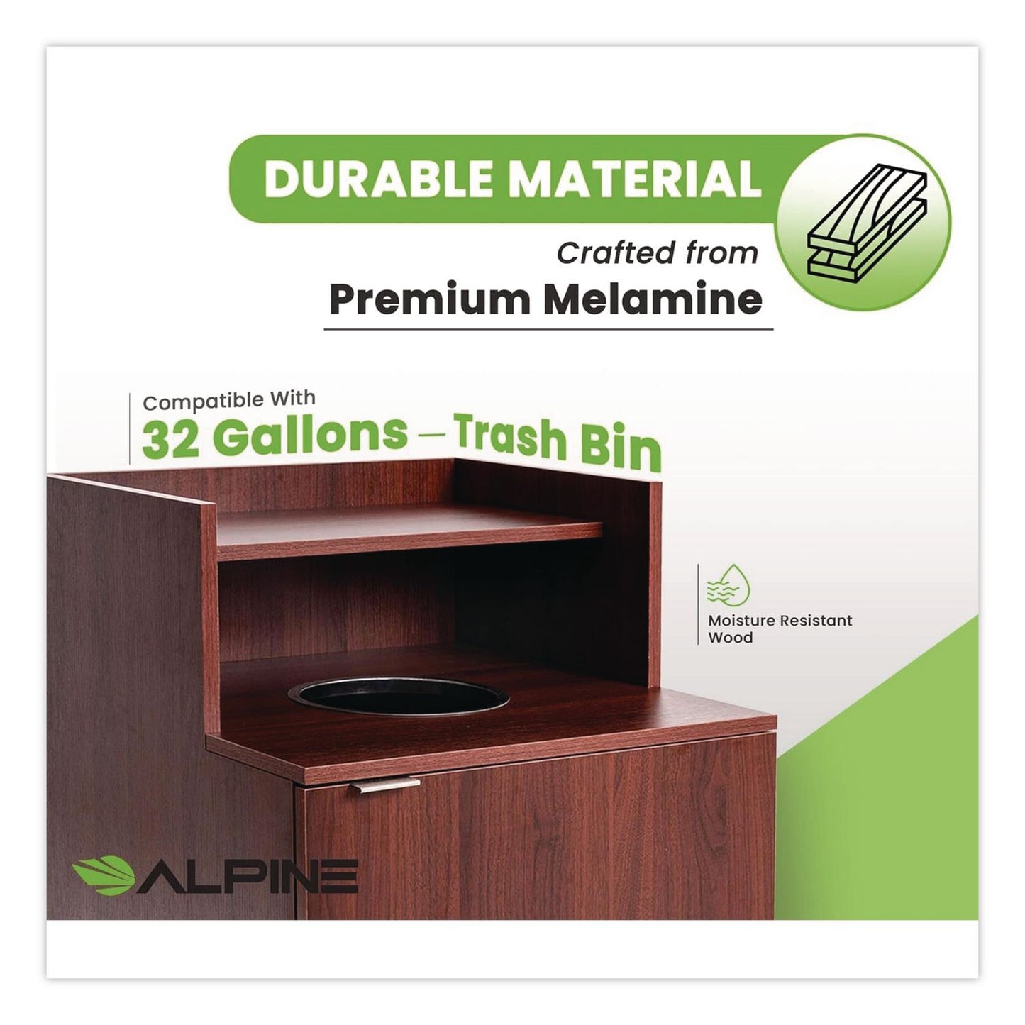Alpine Industries Food Service Trash Enclosure, 32 gal, Melamine Faced Chipboard, Mahogany (ALH476DHMA)