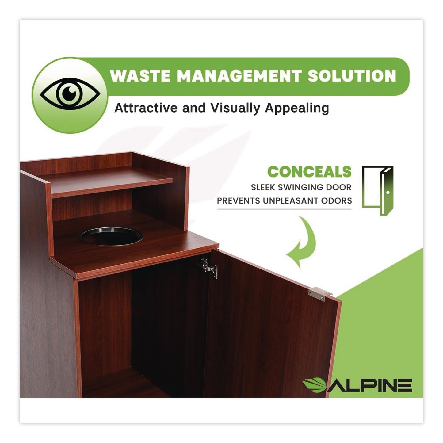Alpine Industries Food Service Trash Enclosure, 32 gal, Melamine Faced Chipboard, Mahogany (ALH476DHMA)