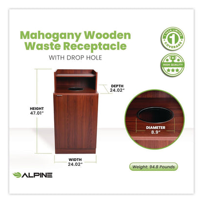 Alpine Industries Food Service Trash Enclosure, 32 gal, Melamine Faced Chipboard, Mahogany (ALH476DHMA)
