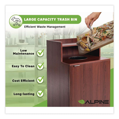 Alpine Industries Food Service Trash Enclosure, 32 gal, Melamine Faced Chipboard, Mahogany (ALH476DHMA)