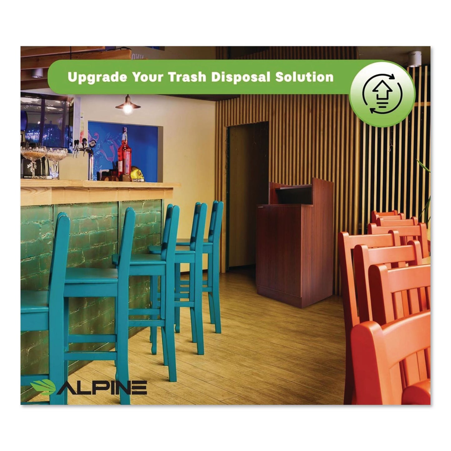 Alpine Industries Food Service Trash Enclosure, 32 gal, Melamine Faced Chipboard, Mahogany (ALH476DHMA)