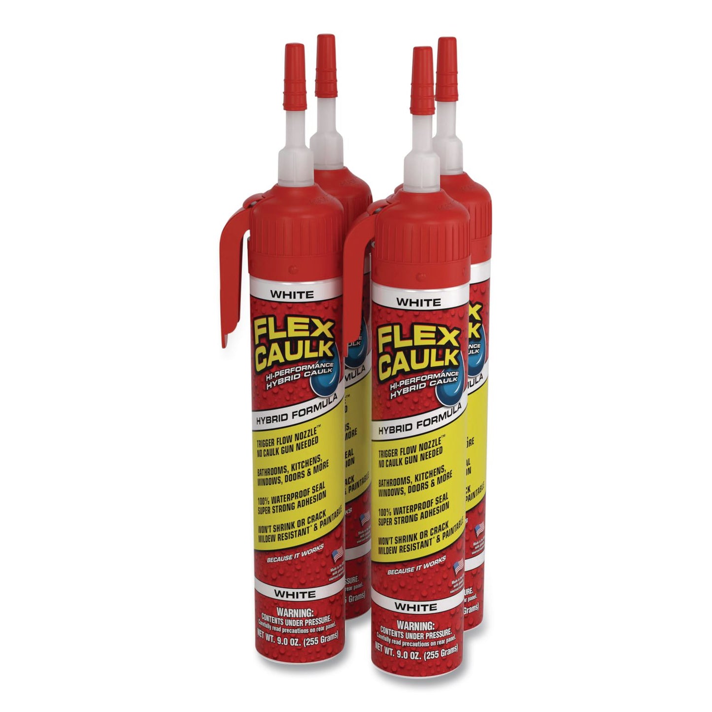 Flex Seal Products® Flex Caulk Hi-Performance Hybrid Caulk, 9 oz Aerosol Can, Dries White, 4/Carton (FSGCFSWHTR675)