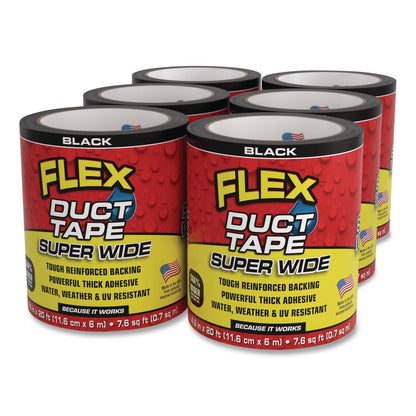 Flex Seal Products® Flex Super Wide Duct Tape, 4" Core, 39 mil Thick, 4.6" x 20 ft, Black, 6/Carton (FSGDTBLKR4620)