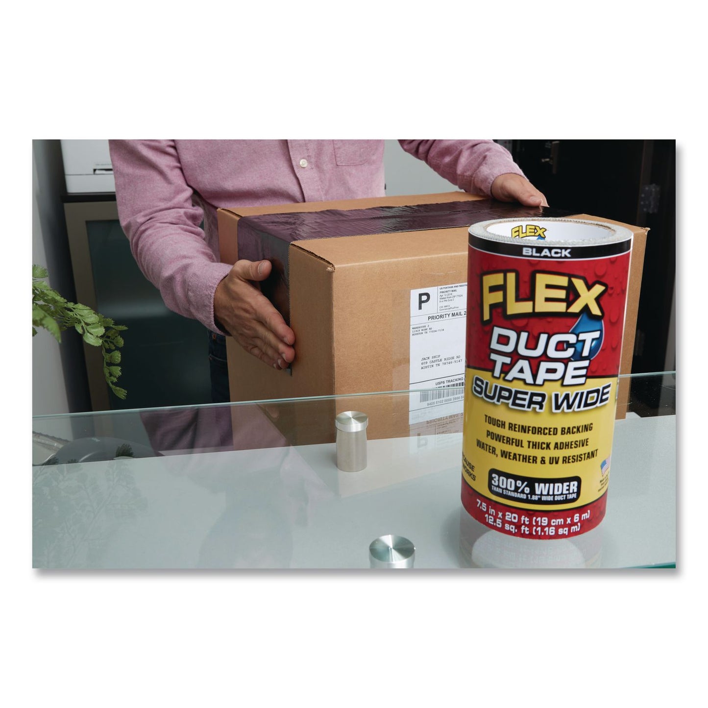 Flex Seal Products® Flex Super Wide Duct Tape, 4" Core, 39 mil Thick, 7.5" x 20 ft, Black, 3/Carton (FSGDTBLKR7520)