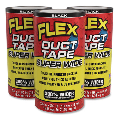 Flex Seal Products® Flex Super Wide Duct Tape, 4" Core, 39 mil Thick, 7.5" x 20 ft, Black, 3/Carton (FSGDTBLKR7520)